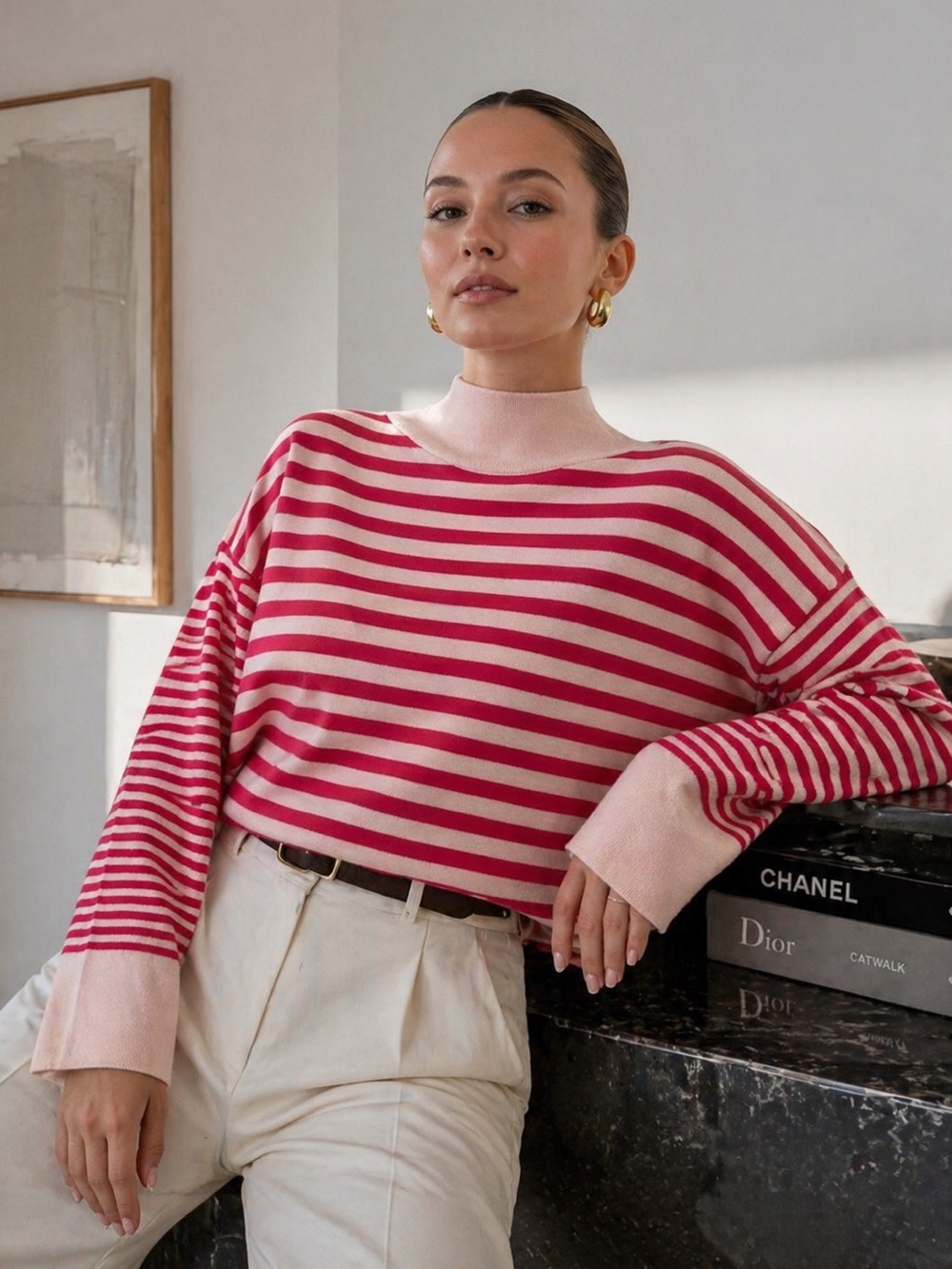 NWT Maeve Anthro Pink Cary’s Mock Neck Striped Sweater Super Soft Plus Size 1X